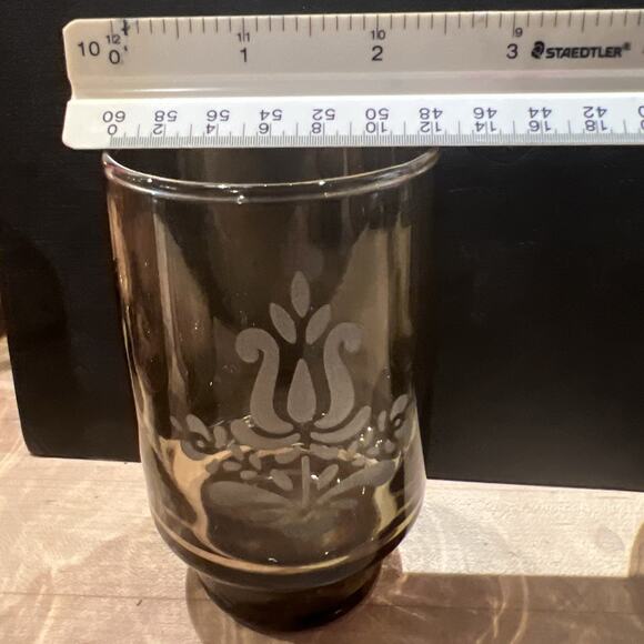 12 Pfaltzgraff Village 4.75" Etched Brown Smoke Libbey Glass 12 oz Tumblers NOS! - Picture 9 of 9